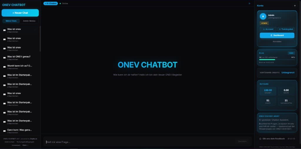 ONEV Chatbot — Live-Bot Screenshot