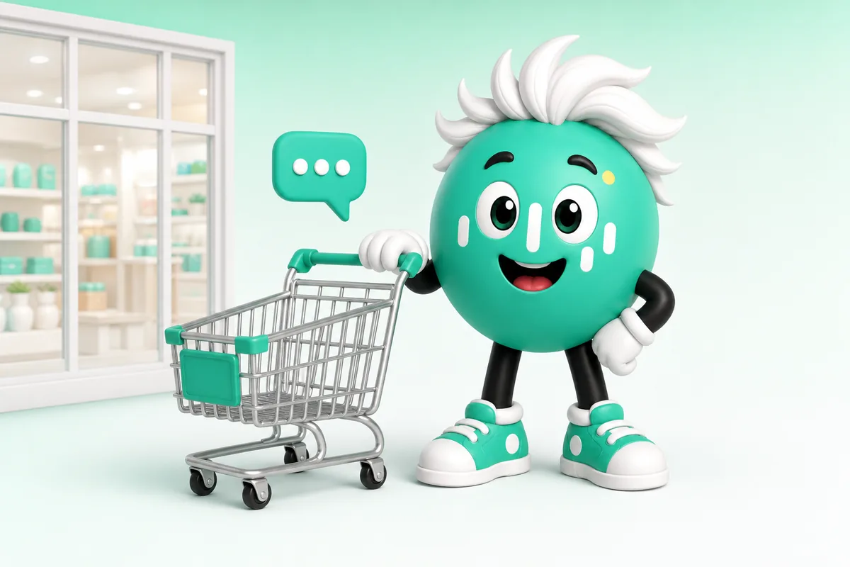 zep at a shopping cart with a chat bubble in front of an online shop